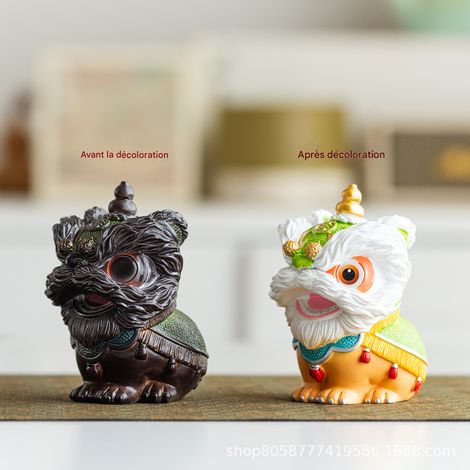 Figurine Lion de Danse Chinois en Résine, Décoration Changement de Couleur, Style Traditionnel, 5.5×6.8×8cm (1/3)