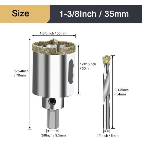 35 mm Diamant-Lochsäge mit Zentrierführung, Bohrer, Fliesen-Lochsäge mit Diamantbeschichtung, Diamant-Kernbohrer für Glas, Fliesen, Keramik, Marmor, Granit, Lochsäge und Kernbohrer