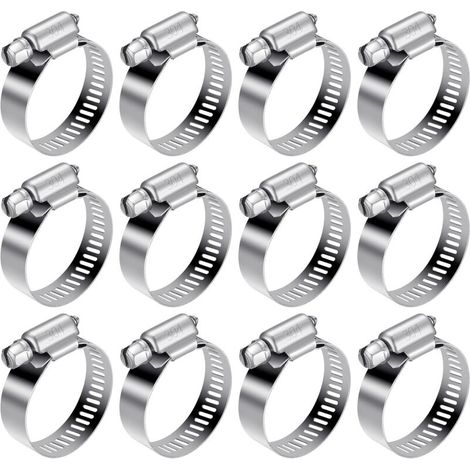 Collier Serrage Tuyau Inox - 12 pièces, Collier Serrage Tuyau Réglable 21-38mm Acier 304 - Pour Eau/Gaz/Automobile (1/4)