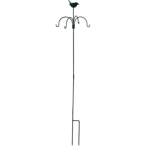 Esschert Design – Station d'alimentation pour oiseaux à planter – Acier noir – Tige en 2 parties avec 4 crochets – Hauteur 150,4 cm (1/6)