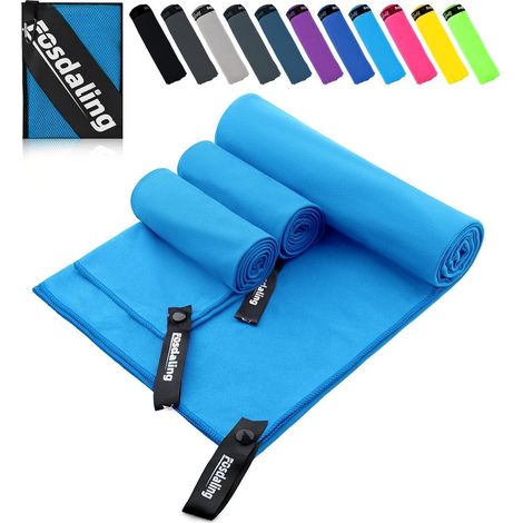 Lot de 3 serviettes microfibre séchage rapide, 1 grande 160x80cm, 2 petites 80x40cm, avec sac (1/5)