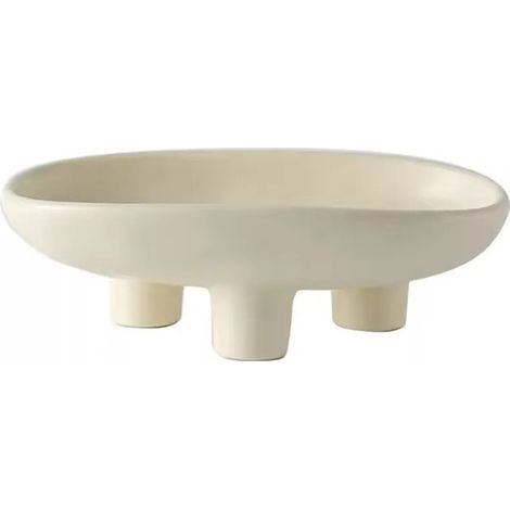 Coupe à fruits en céramique à trois pieds pour plan de travail, grande coupe ovale de 25 cm ou corbeille à fruits pour pain, en-cas, légumes, salade, crème. (1/5)