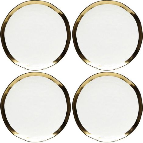 1 assiette Bell 25 cm, porcelaine blanche bord doré, vaisselle élégante pour repas quotidiens et occasions spéciales