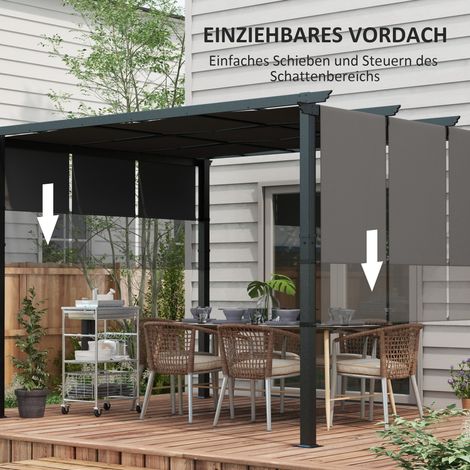 Store abri solaire pergola résistant aux intempéries avec kit de fixation 3x3,5 m gris anthracite