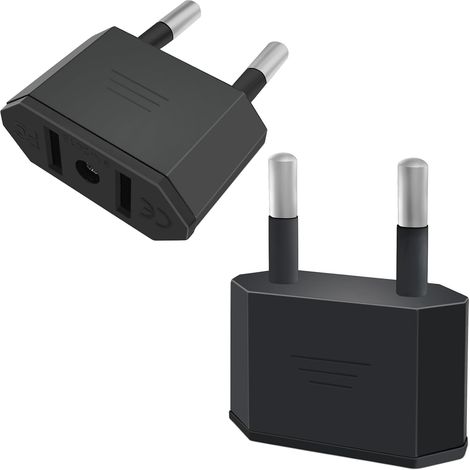 2pcs Adaptateur Prise USA Noir, US vers France Adapter, fiche d'adaptation USA Deutschland Stecker, fiche de Voyage US vers EU, Adaptateur US vers EU, Adaptateur USA Prise, Adaptateur EU Prise (1/5)