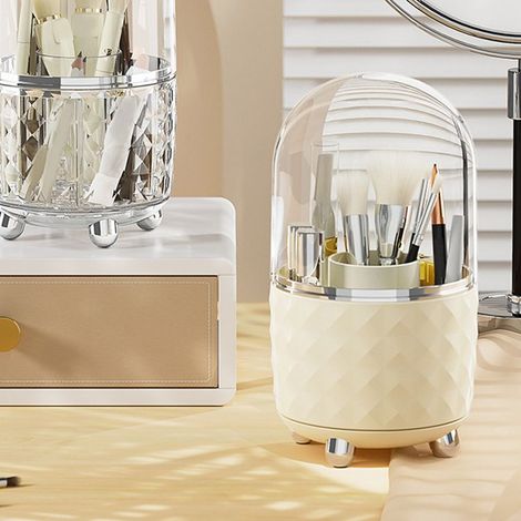 Organisateur Rotatif Cosmétiques - Stockage de Brosses de Maquillage et Accessoires en Plastique - Blanc, 122mm x 219mm (1/5)