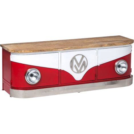 Made In Meubles – Meuble TV rouge en bois de manguier – Dimensions 50x152x44 cm – 3 portes magnétiques – Passage de câbles intégré (1/5)