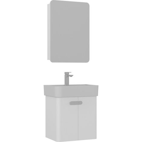 Meuble avec simple vasque et miroir "Orbit 55" - 55 x 38 x 62 cm - White (1/4)