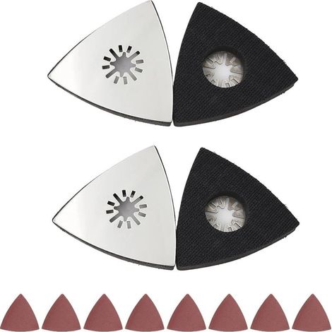 Parkside Patin de Ponçage Multi-Outil, 4 Pièces - 80mm, pour Bois/Métal/Plastique/Plâtre, avec 8 Feuilles Papier Abrasif, Compatible Outils Oscillants (Triangulaire, Fixation Rapide) (1/5)