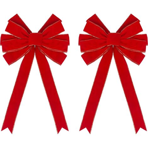 Nœud Décoratif En Velours - Pour Arbre De Noël Guirlande Et Couronne - Rouge - 50 x 28 cm - 1 Pièce (1/5)
