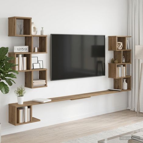 Étagère murale pour téléviseur, rangement en bois d’ingénierie, chêne artisanal, 160 x 15 x 94 cm - PANGIVO (1/5)