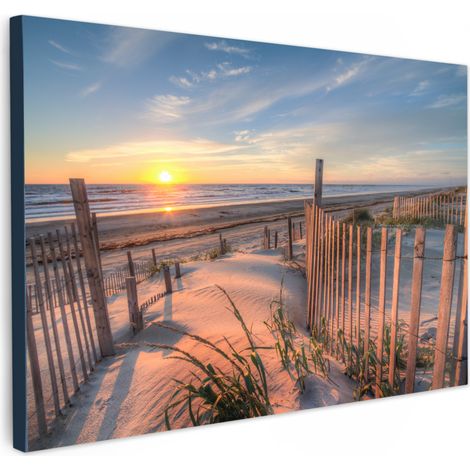 TABLEAU SUR TOILE Plage - Mer - Dune - Coucher de soleil - Paysage Toile Peinture Grand Format XXL 150x100 cm