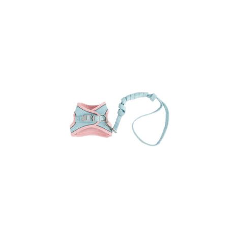 Harnais et laisse combinés anti-fugue pour chats, taille L, couleurs rose et bleu, pour des promenades en sécurité (1/4)