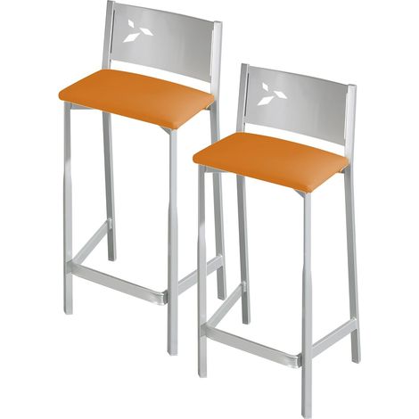 Lot de 2 tabourets de Cuisine avec Assise 60 cm Simili-Cuir Orange (1/5)