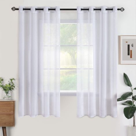 Lot de 2 Rideaux Voilage à Oeillet Semi-Transparent Polyester 140x175 cm Blanc pour Salon Chambre