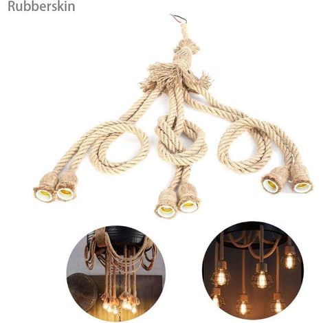 Corde Chanvre Ampoule Porte-Corde. E27 Base de 1m Chanvre Corde Électrique Fil de Bricolage Pendentif Lampe Décorative avec 6 Titulaire pour rétro ampoule Edison (1/5)