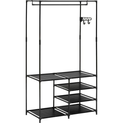 Atmosphera – Portant à vêtements 6 étagères 160cm – Acier et polypropylène – Couleur noir – Solution de rangement moderne (1/5)