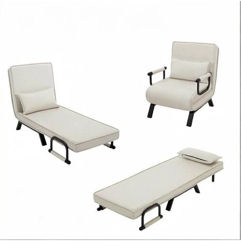 Sillón cama convertible beige con respaldo регулируable en lino, metal y espuma (1/5)