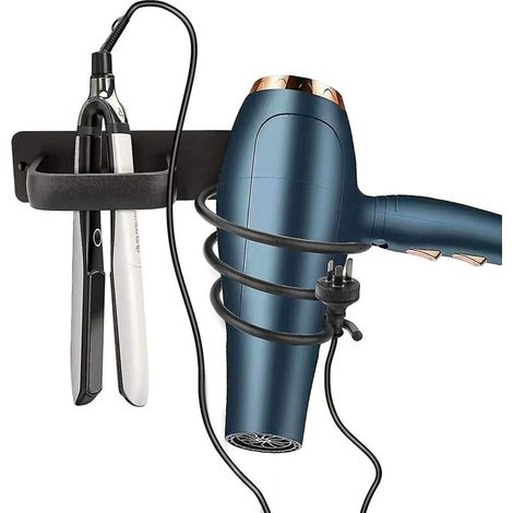 Schwarzer, wandmontierter Haartrocknerhalter aus Aluminium (1/5)