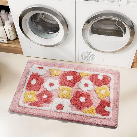 Tapis de bain, 40 x 60 cm, motif fleurs, absorbant, à séchage rapide et antidérapant, idéal pour la douche et la baignoire (1/5)