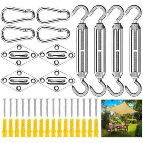 Kit Fixation Voile D'ombrage, Kit de Fixation pour Voile D'ombrage, Voile D'ombrage Fixations, Kit D'installation de Pare-Soleil en Acier Inoxydable pour Fixation Voile D'ombrage-