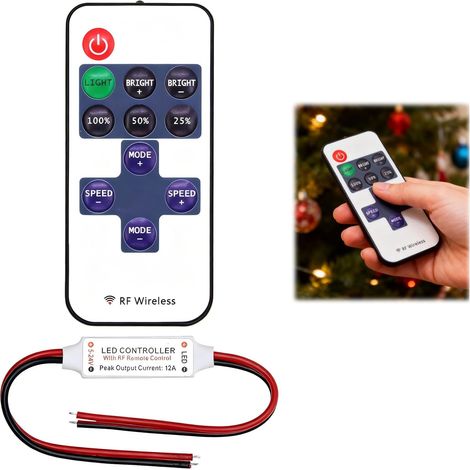 Contrôleur de Bande LED 5A avec Télécommande RF sans Fil – Gradateur Mini pour LED 5-24V – Contrôle de COB et SMD 5050 3528 2835 5630 – 8 Effets Dynamiques et Réglage de la Luminosité (1/5)
