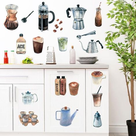 Autocollants muraux pour ustensiles de cuisine, décoration de salle à manger, colle à papier peint (1/5)