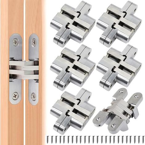 6pcs Folding Hidden Hinge Cross Cabinet Arched, Invisible Hinge Closure, Furniture Door Corner Folded Steel Easy Installation for Door Cupboard Furniture (1/5)