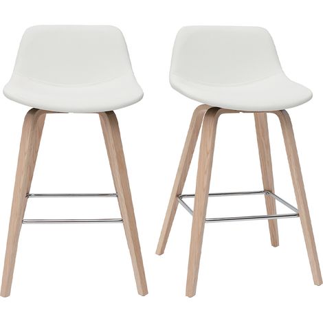 Sgabelli da bar design bianco e legno chiaro H65 cm (set di 2) NONIE