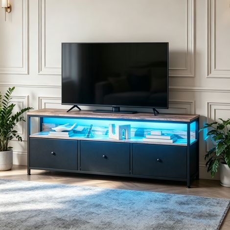 Kommode mit 3 Stoffschubladen, verstellbare LED-Beleuchtung, Sideboard, Aufbewahrungsmöbel mit Metallgestell, TV-Halterung für Schlafzimmer und Wohnzimmer
