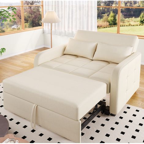 Schlafsofa 127x75x94 cm Beige mit Leinenstoff und Schaumstoff, 3-fach verstellbar (1/5)