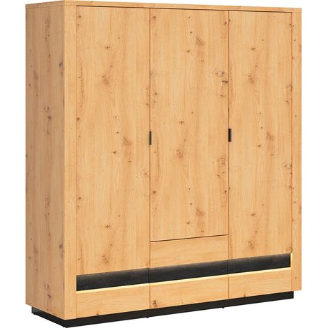 Armario 3 puertas 2 cajones con LED Glenn Madera y Negro (1/3)