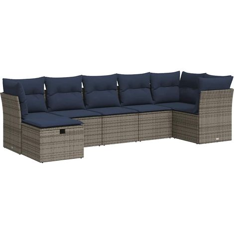 vidaXL Set Divani da Giardino 7 pz con Cuscini Grigio in Polyrattan (1/5)