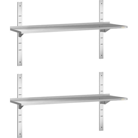 Lot de 2 étagères murales inox 1400 x 300 mm PREMIUM - GOLDINOX (1/4)