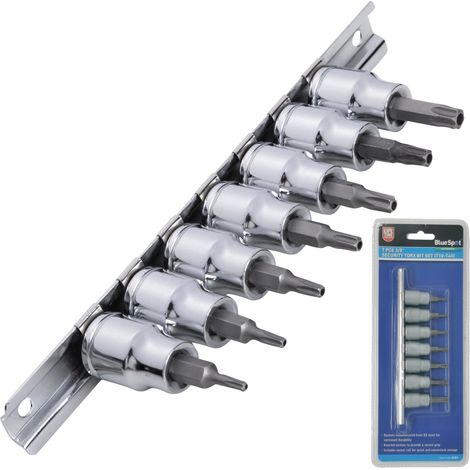 BlueSpot 7pc Male Torx Bit Star Security Tamperproof Socket Set T10 -T40 3/8" (1/4)