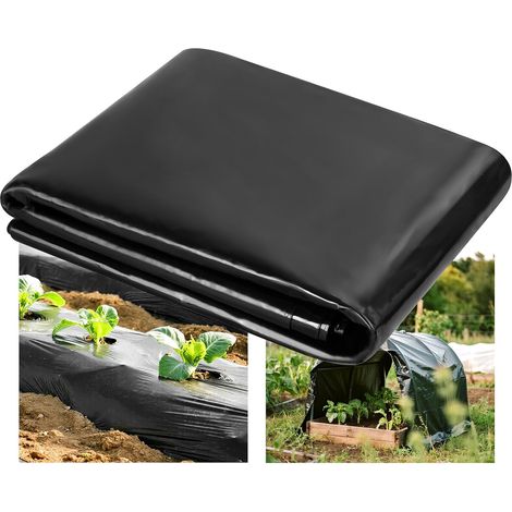 1 Bâche en polyéthylène noir, 2m x 12m, imperméable, résistante aux UV, pour jardin et construction (1/5)