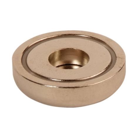 FPLUS iman neodimio atornillable 25x7 , Material	NdFeB
Fza. sujec.	aprox. 8 kg (aprox. 78,5 N)
Diámetro D	25 mm
Alto H	7 mm
Taladro d1	4,5 mm
Taladro d2	9,46 mm
Avellanado t	2,48 m
