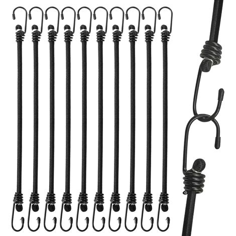 Paquete de 10 cuerdas elásticas negras de Ø8 mm × 30 cm, para camping, tiendas de campaña, motocicletas y lonas de carga.
