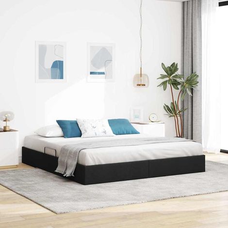 Aufbewahrungsbett mit Kopfteil Schwarz 180 x 200 cm Stoff (1/5)