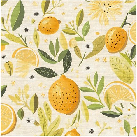 Lemon Tree Wallpaper Textured Paste The Wall Vinyl Floral Yellow Green White (1/4)