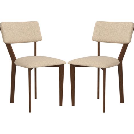 Set aus 2 Esszimmerstühlen mit beigefarbenem Leinenbezug, hoher Rückenlehne und Holzbeinen, 49 x 56 x 85 cm