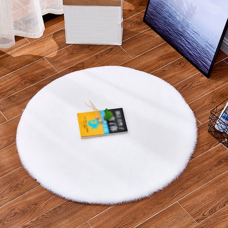 Tapis décoratif rond ultra doux en fausse fourrure de lapin, antidérapant, idéal pour le salon, la chambre ou le balcon. (1/5)