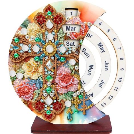 Calendrier de bureau 2026 – DIY diamant peinture – Bois – 19 x 18 cm – Rotation manuelle – Maison et bureau (1/5)