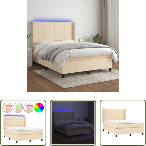 Sommier tapissier - Sommier à lattes de lit matelas et LED Crème 140x190 cm Tissu (1/5)