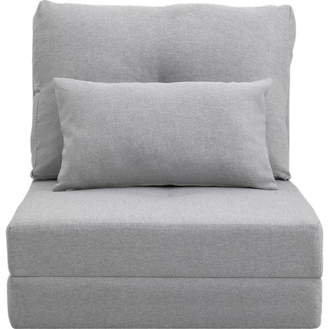 Bodensessel 2-in-1 Klappbett mit verstellbarer Rückenlehne Bodensofa mit Zierkissen, Bodensitzkissen für Wohnzimmer, Schlafzimmer, Leinen, Grau (1/5)