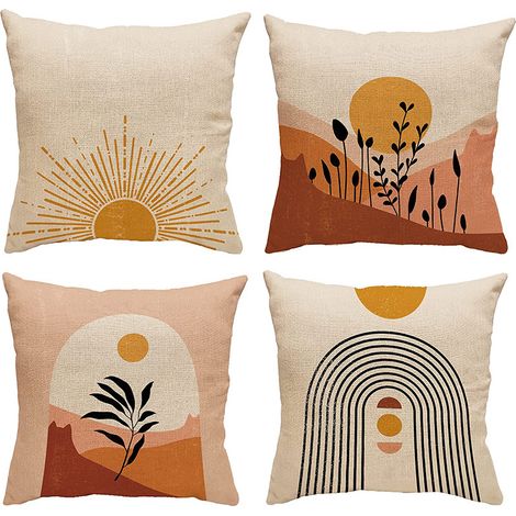 SHINING HOUSE Juego de 4 fundas de cojín de 45 x 45 cm con diseño de acuarela floral, fundas de cojín decorativas de lino, fundas de almohada cuadradas para sofá, cama, coche, hogar y sofá (1/4)
