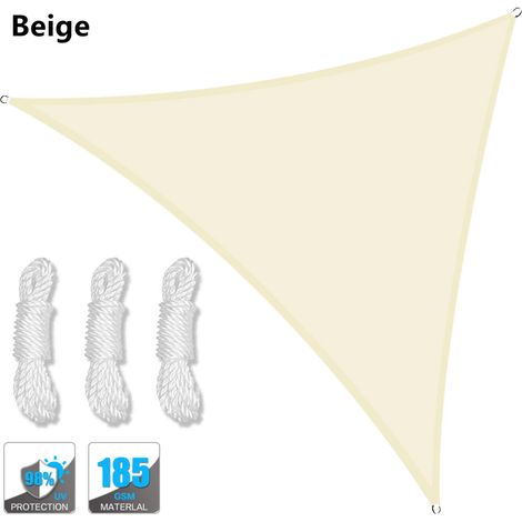 (Beige, 300x300x300CM) Auvent triangulaire imperméable, pergola extérieure, voile d'ombrage pour terrasse de jardin et piscine (1/5)