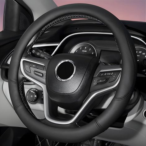 Lenkradbezug für Autos, rutschfest, weich und atmungsaktiv, aus ultradünnem Kunstleder, universell, sicher, für Pkw, SUVs, Wohnwagen (schwarz) (1/5)