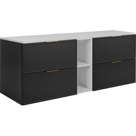 Mobiletto da bagno, Grigio Scuro / Bianco, maniglia dorata, 180 ( 2 x 80 + 20) x 46 x 57 cm (1/5)