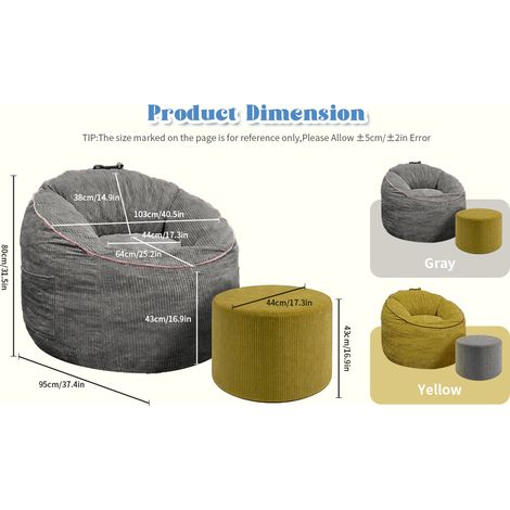 Fauteuil pouf ergonomique incurvé avec poche de rangement amovible et pouf cylindrique assorti pour un confort moderne à la maison (1/5)
